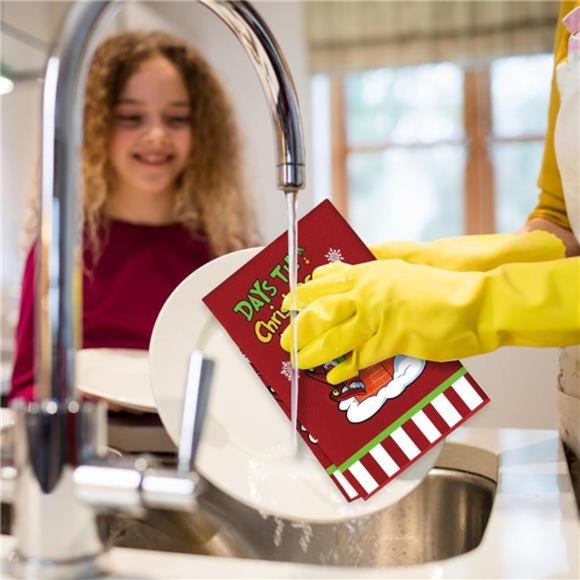 Red | Kitchen Towels 2 Pieces Christmas | 17.7 x 27.5 Inch | Grinch Decorations - Picture 4 of 7